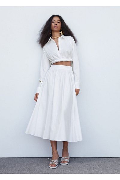 MANGO Woman Langer Rock mit Faltendetail