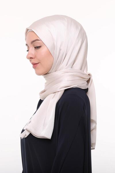 Altobeh Women's Plain Shiny Luxury Yoryo Satin Chiffon Evening Dress Janjan Shawl-dark Cream