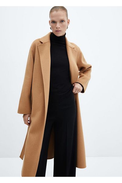 MANGO Woman Ručně vyrobený kabát s páskem