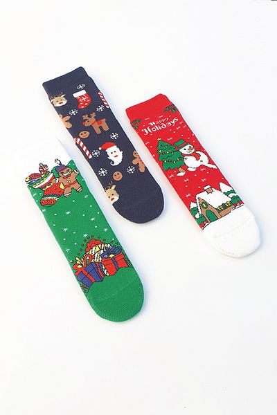 MEM SOCKS Комплект от 3 детски чорапи с неплъзгаща се кърпа с празнична тематика