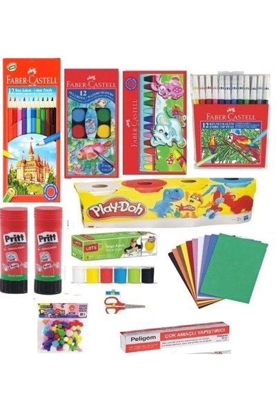 tüftürük Faber Castell Ana Okul Seti Boya 12'li ( Kuru - Sulu - Pastel - Keçe...