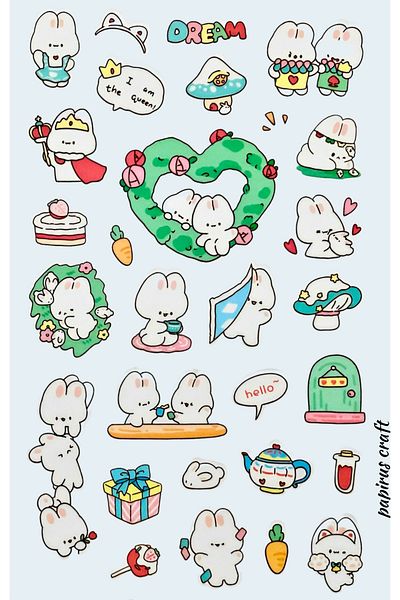 Craft Αυτοκόλλητο με αυτοκόλλητο Papyrus Cute Rabbits 28 Pack