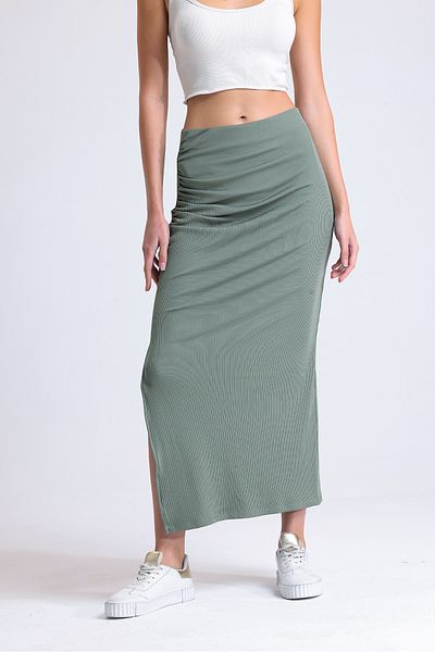 HMY Slit Gathered Midi Skirt