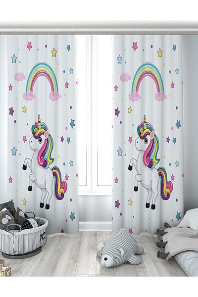 Evperest Rainbow Unicorn Double Wing Background Curtain Epp120