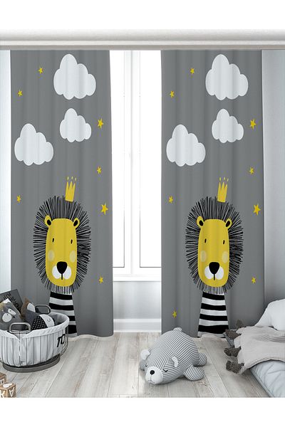 Evperest Lion Cloudy Biplane Background Curtain EPP118