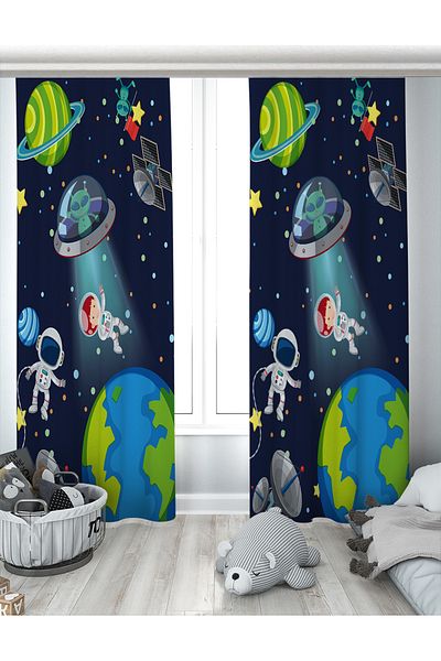 Evperest Space Themed Biplane Background Curtain EPP132
