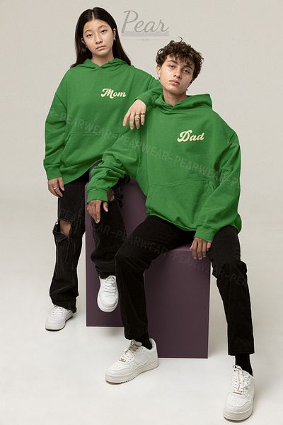 Pear Wear MOM DAD Ζευγάρι με στάμπα Unisex με 3 νήματα Mom Dad Raised Lover Suit Oversize φούτερ με κουκούλα