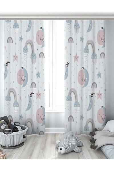 Evperest Moonlit Rainbow Cloudy Double Wing Background Curtain Epp157