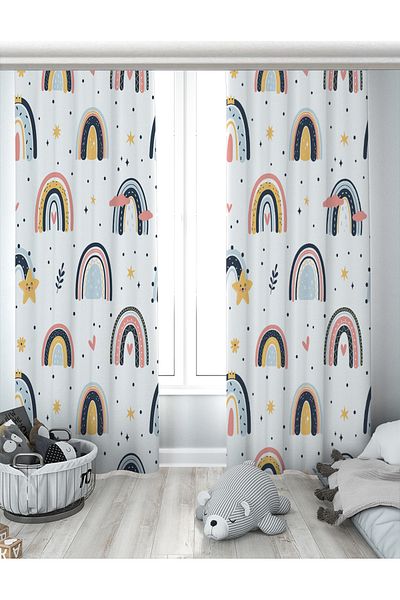 Evperest Colorful Rainbows Double Wing Background Curtain EPP142