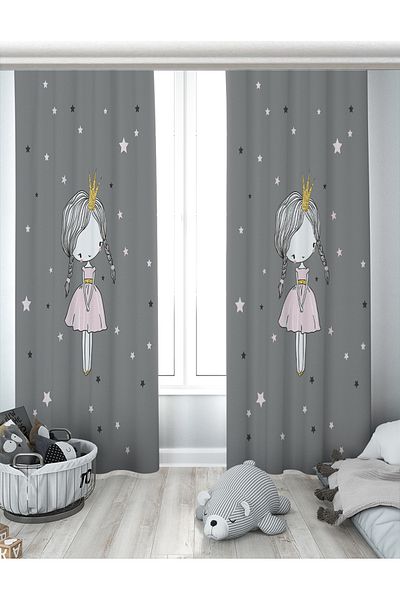 Evperest Starry Princess Girl Gray Double Winged Background Curtain EPP150