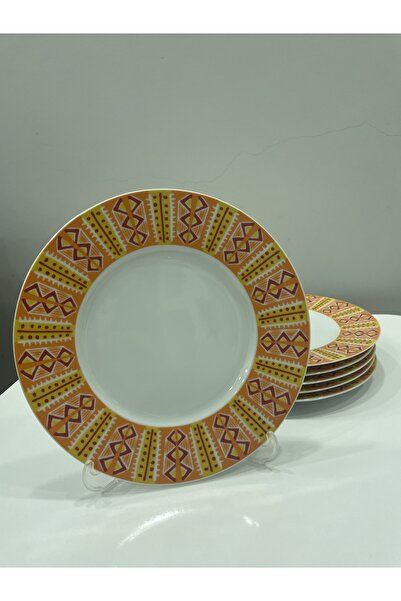 Kütahya Porselen Mittertech Serisi 21 Cm Turuncu Desenli Tatlı Sunum Tabağı 6 Lı