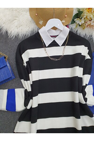 Modamorfo Tunika s výstřihem a tlustým pruhovaným rozparkem