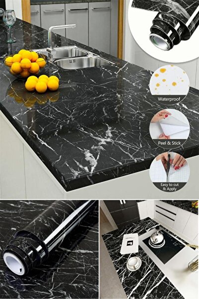BİTERSE Crna Mermernog dezena folija premazana 5 metara, kuhinjski papir za r...
