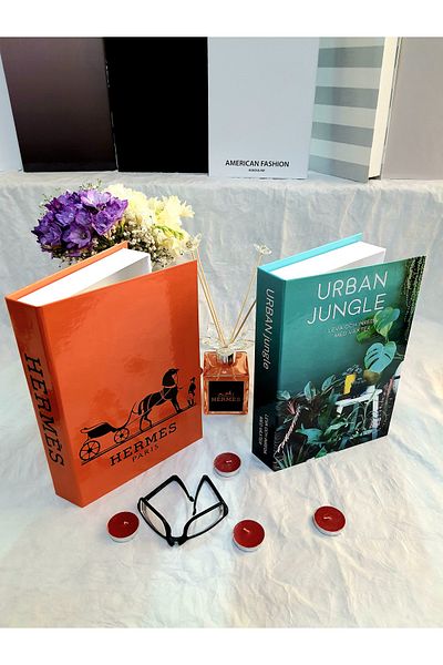 Saccura Decor 2-Piece Decorative Book Box Set, Decorative Box Set, Orange & Green Box Set