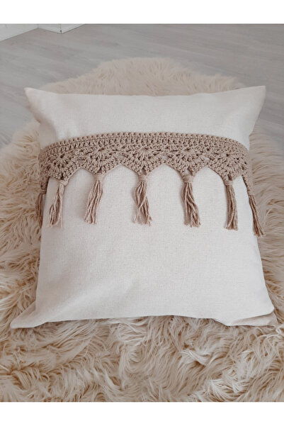 ZÜMAL Makrome Örgü Keten Dekoratif Kırlent Kılıfı Tekli -Yastık 43x43 Cm (Ren...