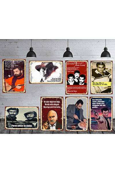 TAKIFİX Yılmaz Güney Tuncel Kurtiz Ahmet Kaya Sözleri 8 Adet 20x30 CM Ahşap Tablo SETİ