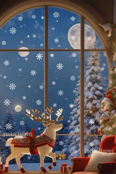 Sticker Ekspres Σετ αυτοκόλλητων τοίχου με γυάλινη πόρτα Snowflakes Πρωτοχρονιάτικο Πρωτοχρονιάτικο