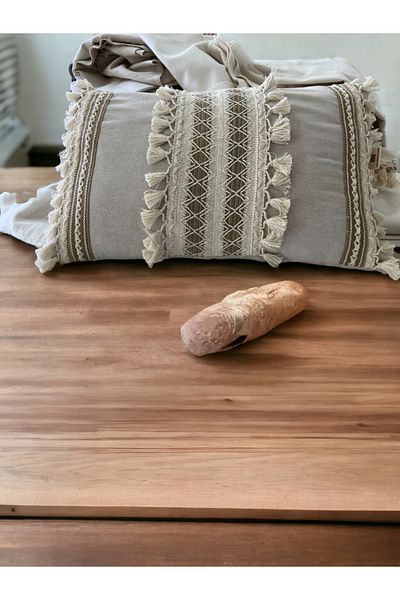 NDC HOME Μπεζ Καφέ Δαντέλα Τριπλό Μαξιλάρι Ριχτάρι Κάλυμμα Μαξιλαριού 35x55