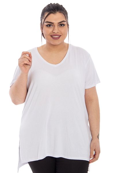 Hanezza Tricou alb din bumbac, din viscoză, mărime mare, cu fante laterale (țesătură din seria Oeko-Tex)