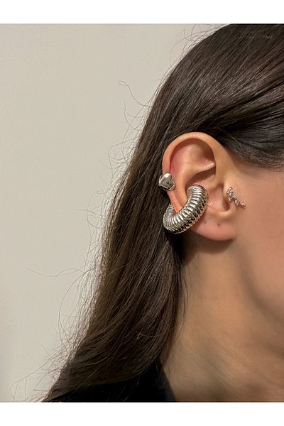 Okko Store Steel Striped Thick Hoop Cartilage Earring Earcuff