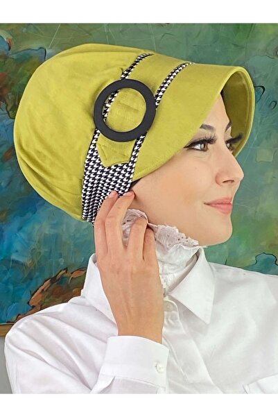 BUTİKAMBAR Nazlı model velika crno-bela kapa od kazaka sa kopčom i hidžabom