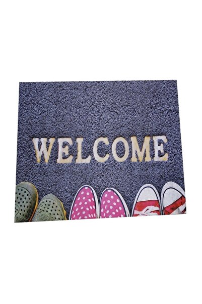 Ehil Halı Ayakkabı Desenli Welcome Yazılı Kauçuk İç Ve Dış Kapı Önü Paspası 45x70