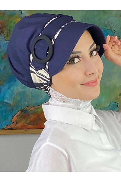 BUTİKAMBAR Nazli Model Buckle Thin Cream Zebra Patterned Hijab Hat