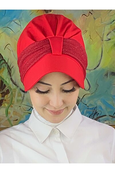 BUTİKAMBAR Red Chiffon Scarf Hat with Velcro