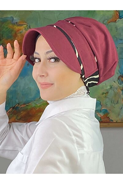 BUTİKAMBAR Nazli Model Buckle Thin Cream Striped Zebra Hijab Hat