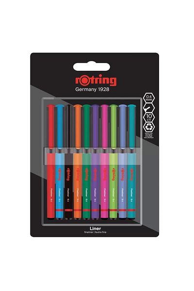 Rotring 10 Pack Bls Mixed Liner Felt Tip Pen