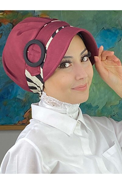 BUTİKAMBAR Nazlı model kopča crna krem zebra šara hidžab šešir