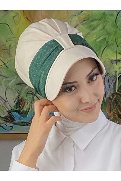 BUTİKAMBAR Velcro menta zeleni svetlucavi šifonski šal kapa