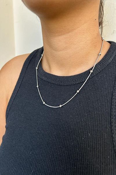 axexuar 316L STEEL THIN NECKLACE BEADED BUTTON THIN ELEGANT WOMEN'S MEN'S NECKLACE STAINLESS UNTARKEN