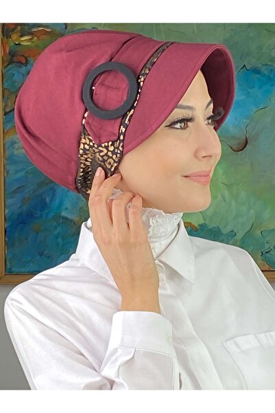 BUTİKAMBAR Nazlı model kopča sjajna bakrena leopard hidžab kapa
