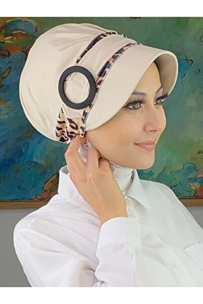 BUTİKAMBAR Nazlı Model Tokalı Leoparlı Tesettür Şapka
