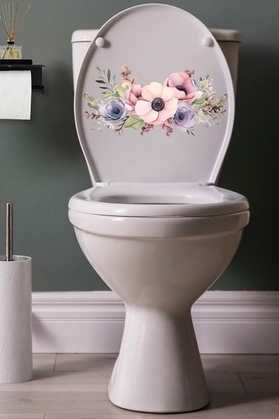 Echo Home Klozet Sticker Pembe Mor Güller Teamalı Banyo Sticker  ECH110