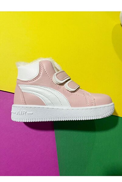 ALTUNTAŞ Unisex Erkek - Kız Çocuk Kürklü Kışlık Cırt Cırtlı Anatomik Taban Dikişli Bot - Pudra