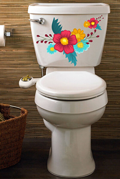 Echo Home Yellow Red Turquoise Flowers Toilet Sticker Bathroom Sticker Set