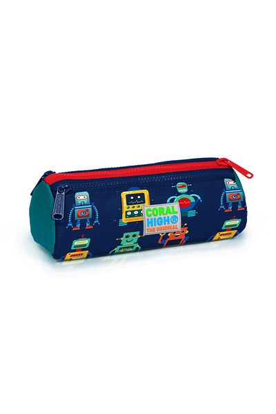 Yaygan Coral High Kids Robot Patterned Three Compartment Pencil Bag 22324