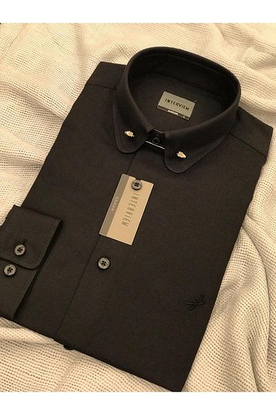 Sarar Cămașă neagră INTERVIEW WOVEN GULER NEEDLE SLIM FIT