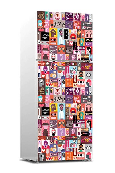 StickerArt Buzdolabı Sticker Kaplama Dolap Kaplama Etiketi Pop Art Music Collage