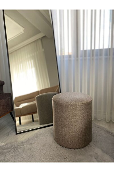 Kozanlı Mobilya Makyaj Pufu Puf Yuvarlak Dekoratif Puf Keten Puf