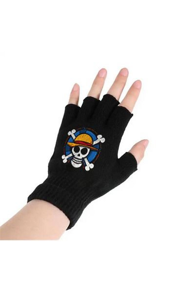 Touz One Piece Logo Printed Unisex Black Cutaway Double Gloves