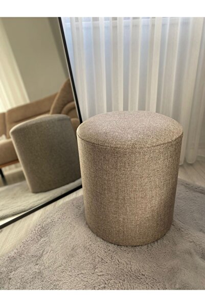 Kozanlı Mobilya Makyaj Pufu Puf Yuvarlak Dekoratif Puf Keten Puf
