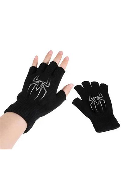 Touz Metal Spider Printed Unisex Black Cutaway Double Gloves