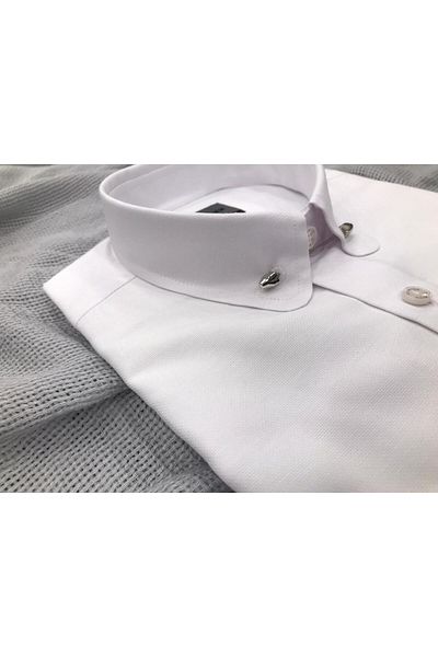 Sarar Cămașă albă INTERVIEW WOVEN GULER NEEDLE SLIM FIT