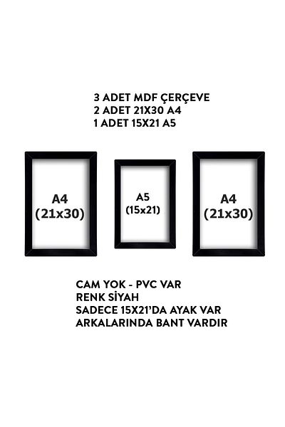 yhfoto 3 Pieces Black Frame - 2 Pieces 21x30 A4 - 1 Piece 15x21 A5 MDF Frame