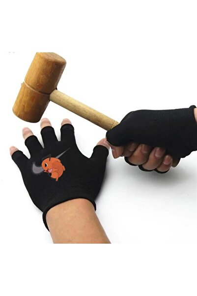 Touz Angry Pochita Printed Unisex Black Cutaway Double Gloves