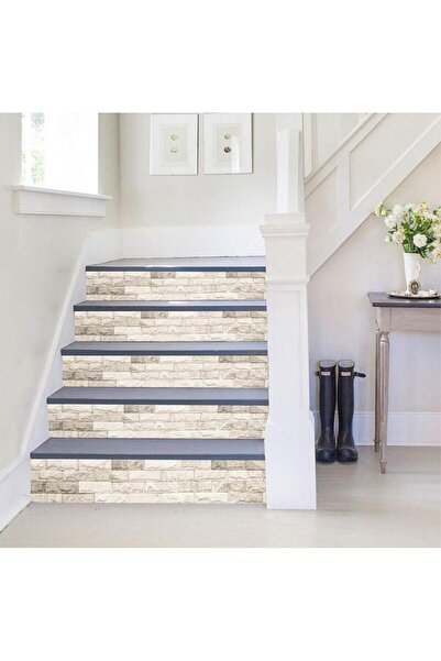 StickerArt Merdiven Sticker Folyo Kaplama (18x120 cm 5 Adet) Siyah Tuğla Duvar