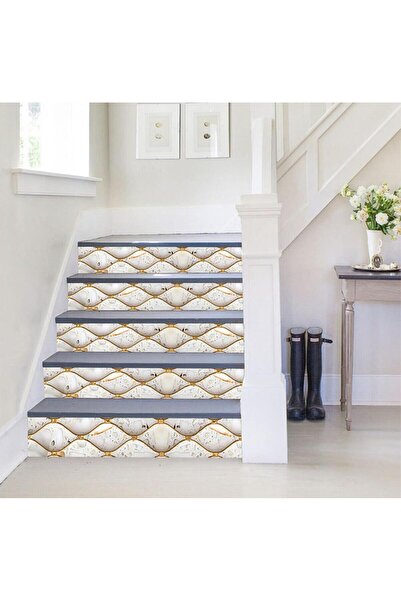 StickerArt Merdiven Sticker Folyo Kaplama (18x120 cm 5 Adet) 3D Soyut Karo